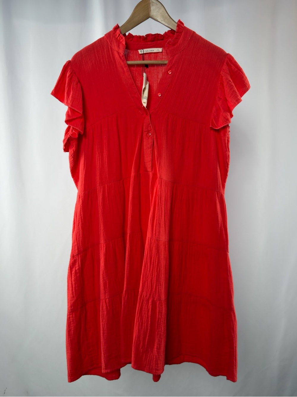 NWT Salty Lemon Cotton Short‎ Sleeve Tiered Mini Dress in Red Size Large